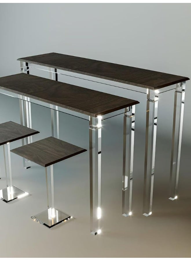 Horoof Market Horoof Home® Modern 4-Piece Console and Service Table Set - Clear Acrylic Legs & Brown Wood PVC Tops  - Image 1