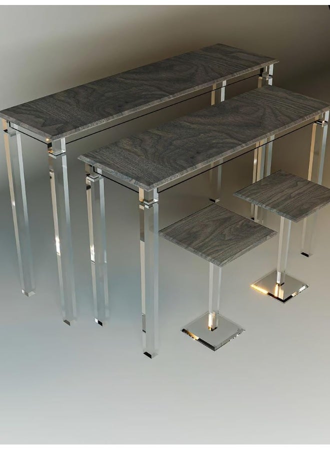 Horoof Market Horoof Home® Modern 4-Piece Console and Service Table Set - Clear Acrylic Legs & Brown Wood PVC Tops  - Image 2