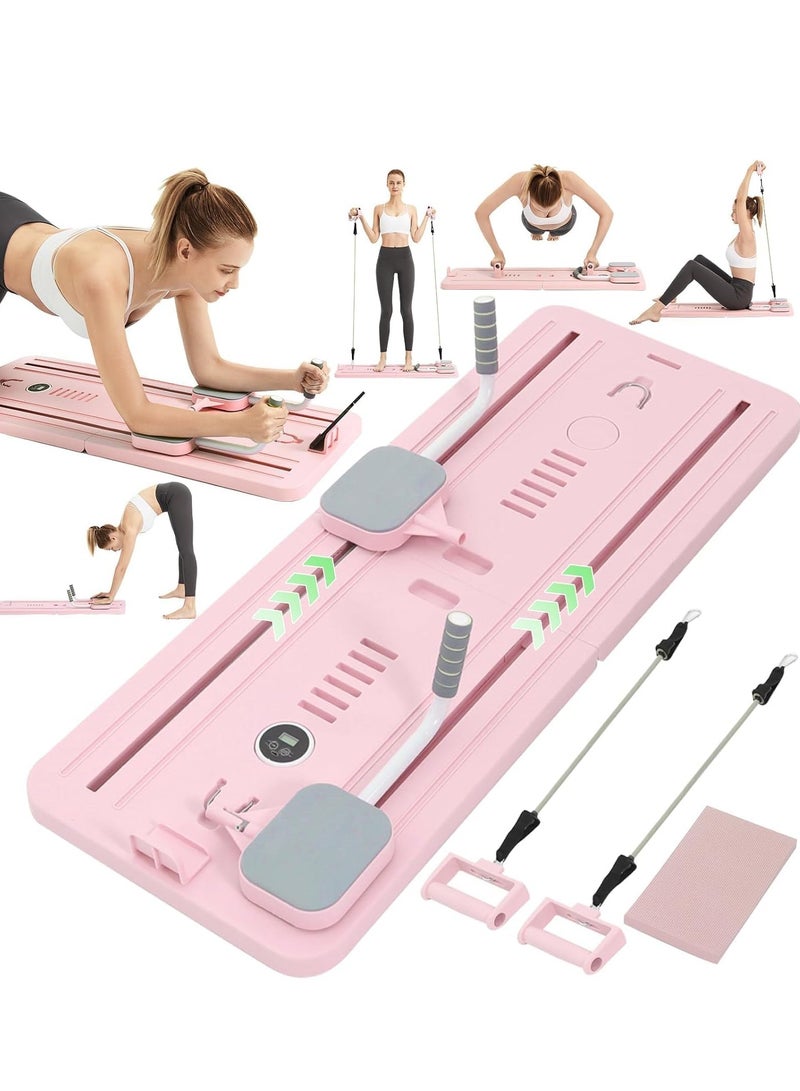 Y&D Portable Pilates Reformer Machine for Home Gym - Auto-Rebound Pilates Board with Abdominal Core Trainer & Full Body Workout Professional Pilates Equipment for Men and Women Pink  - Image 1