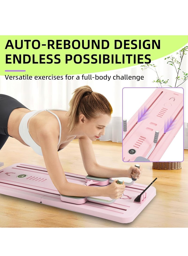 Y&D Portable Pilates Reformer Machine for Home Gym - Auto-Rebound Pilates Board with Abdominal Core Trainer & Full Body Workout Professional Pilates Equipment for Men and Women Pink  - Image 2