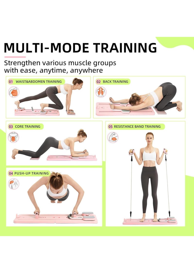 Y&D Portable Pilates Reformer Machine for Home Gym - Auto-Rebound Pilates Board with Abdominal Core Trainer & Full Body Workout Professional Pilates Equipment for Men and Women Pink  - Image 3