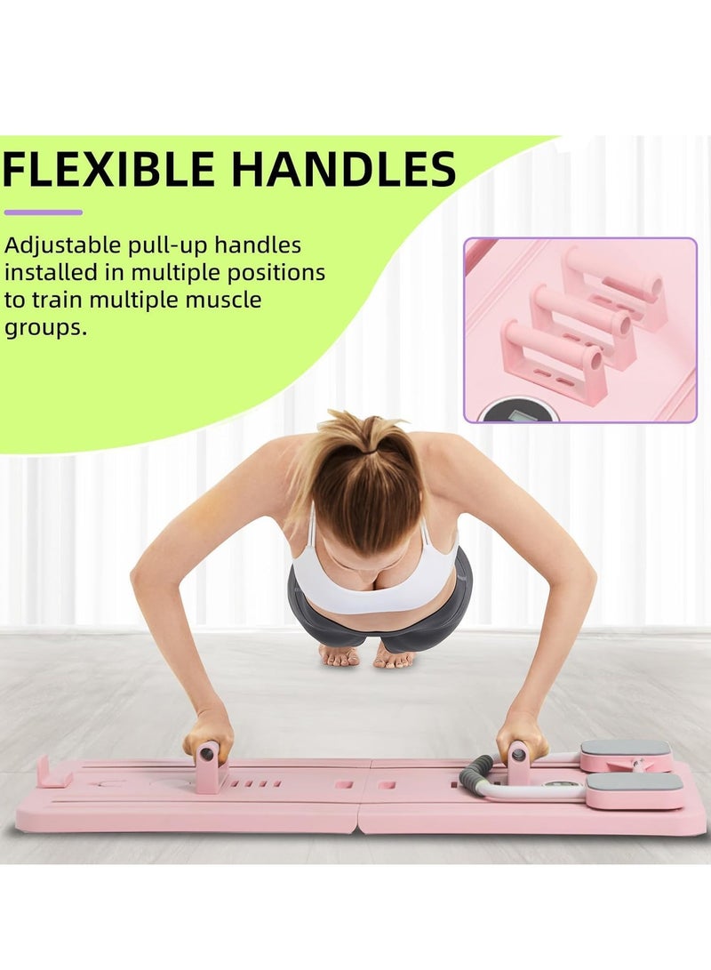Y&D Portable Pilates Reformer Machine for Home Gym - Auto-Rebound Pilates Board with Abdominal Core Trainer & Full Body Workout Professional Pilates Equipment for Men and Women Pink  - Image 5