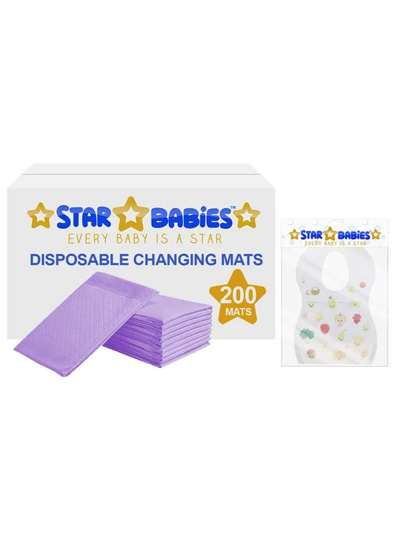 STAR BABiES Combo Pack Diposable Changing Mat 200Pcs Disposable Bibs 10Pcs - Image 1