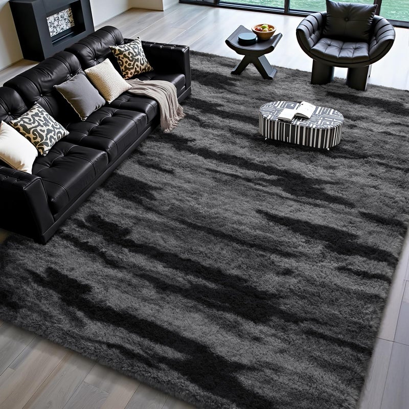HOMORE 4x6 Area Rug for Bedroom, Black and Grey Fluffy Shaggy Rugs for Living Room, Gradient Abstract Rugs for Kids Boys Girls Room, Plush Rug for Dorm Home Floor Decor - Image 1
