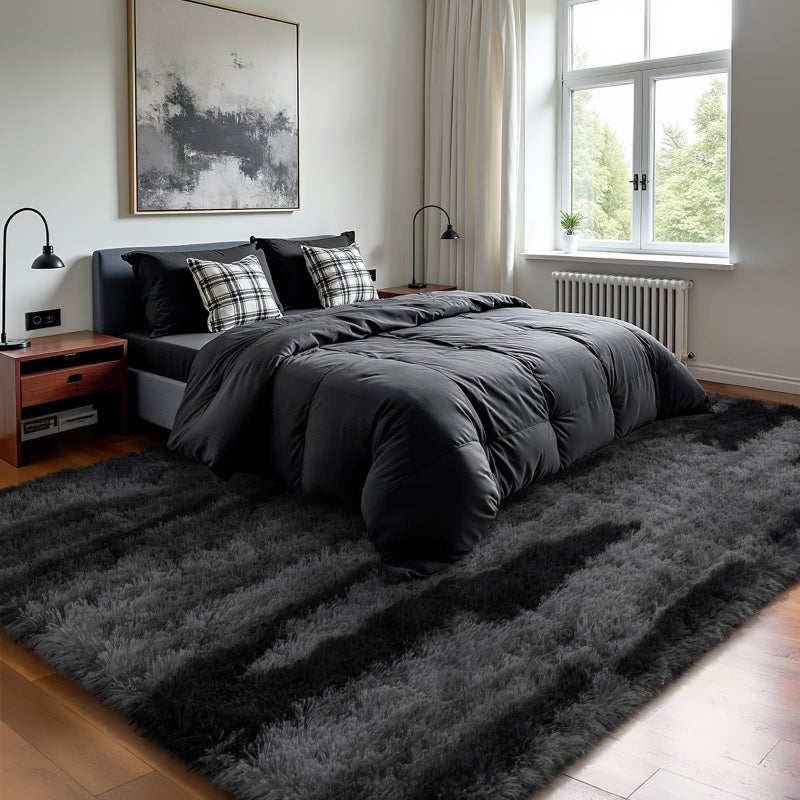 HOMORE 4x6 Area Rug for Bedroom, Black and Grey Fluffy Shaggy Rugs for Living Room, Gradient Abstract Rugs for Kids Boys Girls Room, Plush Rug for Dorm Home Floor Decor - Image 5