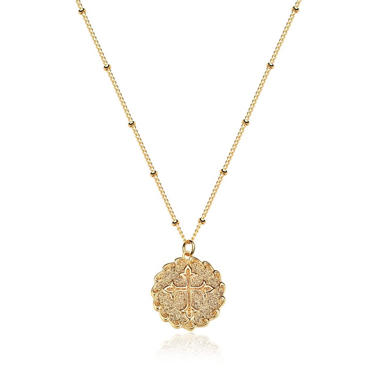 VACRONA Coin Necklace 18k Gold Plated Vintage Textured Medallion Coin Pendant Round Circle Disk Dainty Necklace for Women - Image 1