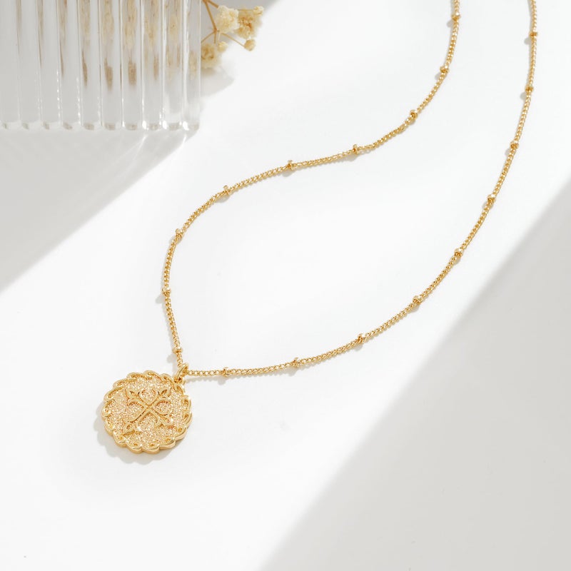 VACRONA Coin Necklace 18k Gold Plated Vintage Textured Medallion Coin Pendant Round Circle Disk Dainty Necklace for Women - Image 5