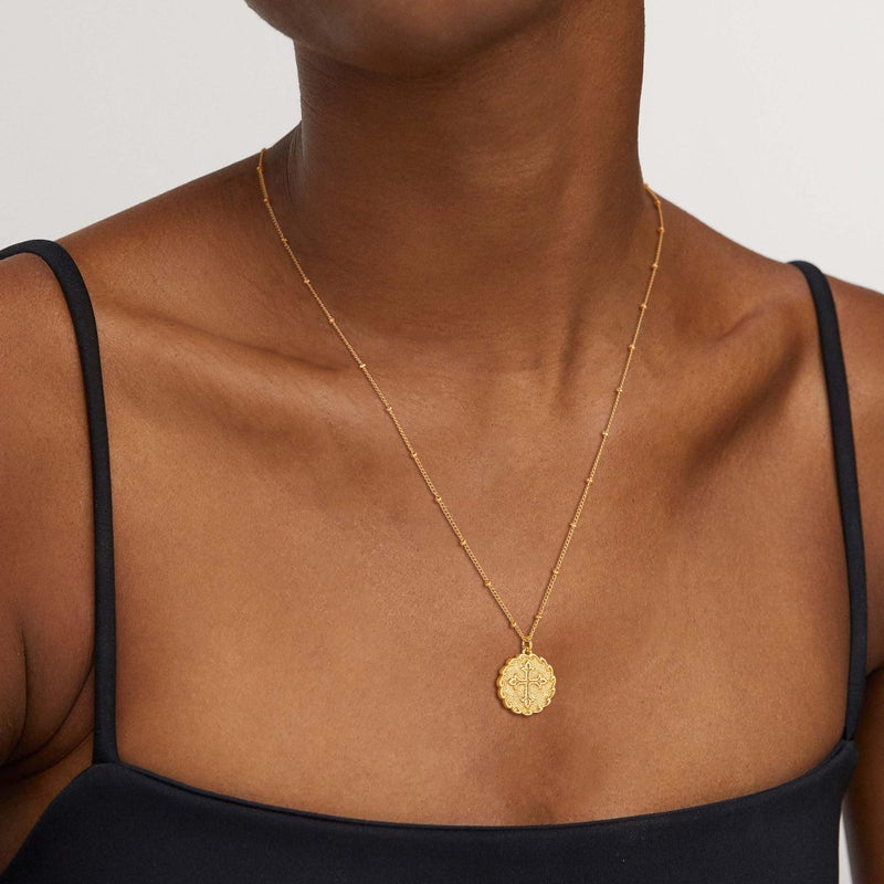 VACRONA Coin Necklace 18k Gold Plated Vintage Textured Medallion Coin Pendant Round Circle Disk Dainty Necklace for Women - Image 2