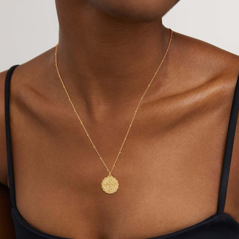 VACRONA Coin Necklace 18k Gold Plated Vintage Textured Medallion Coin Pendant Round Circle Disk Dainty Necklace for Women - Image 3