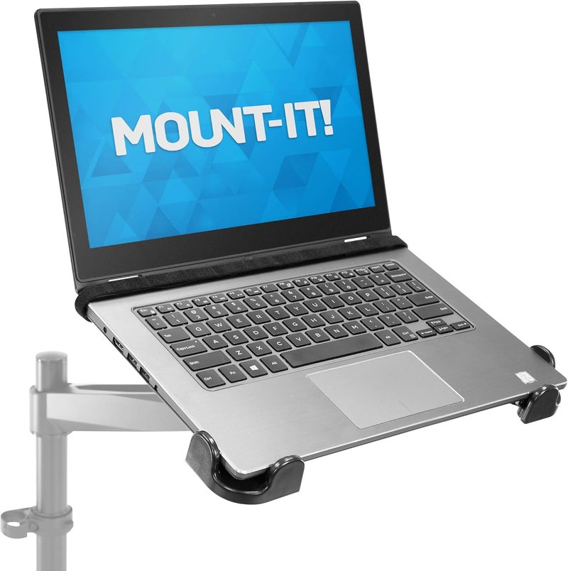 Mount-It! Laptop VESA Mount Tray for Monitor Arms – VESA Laptop Tray Fits Up to 17" Notebooks – Adjustable Holder with Safety Strap, Ventilated Cooling Design, and Secure Ledge Stopper (Black) - Image 2