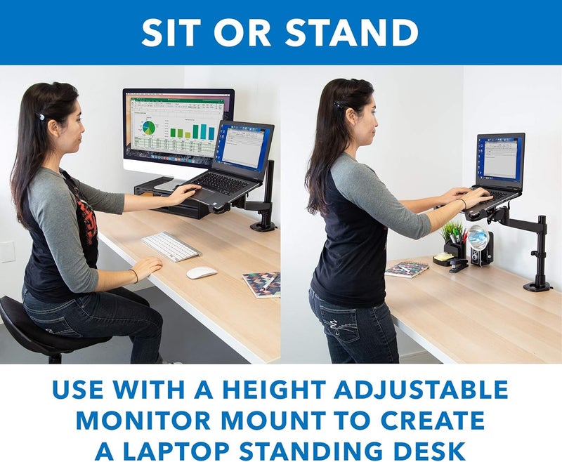 Mount-It! Laptop VESA Mount Tray for Monitor Arms – VESA Laptop Tray Fits Up to 17" Notebooks – Adjustable Holder with Safety Strap, Ventilated Cooling Design, and Secure Ledge Stopper (Black) - Image 4