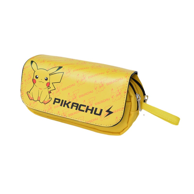 Cartoon Pikachu Triple Layer Pencil Case for Kids Yellow Lightning 