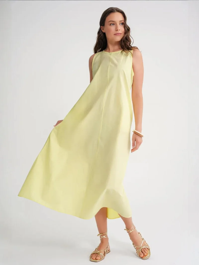 MixRay Lemon Yellow Mixray Relaxed Fit Maxi Dress with Pockets for Women | Best Price UAE