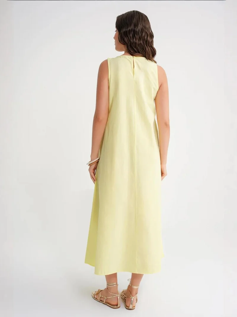 MixRay Lemon Yellow Mixray Relaxed Fit Maxi Dress with Pockets for Women | Best Price UAE