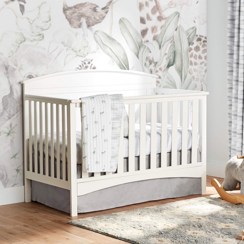 Lush Decor Baby Printed Linen Textured Solid Crib Skirt, Gray 52"L x 28"W + 16" Drop - Image 1