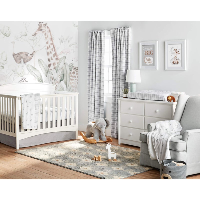 Lush Decor Baby Printed Linen Textured Solid Crib Skirt, Gray 52"L x 28"W + 16" Drop - Image 3