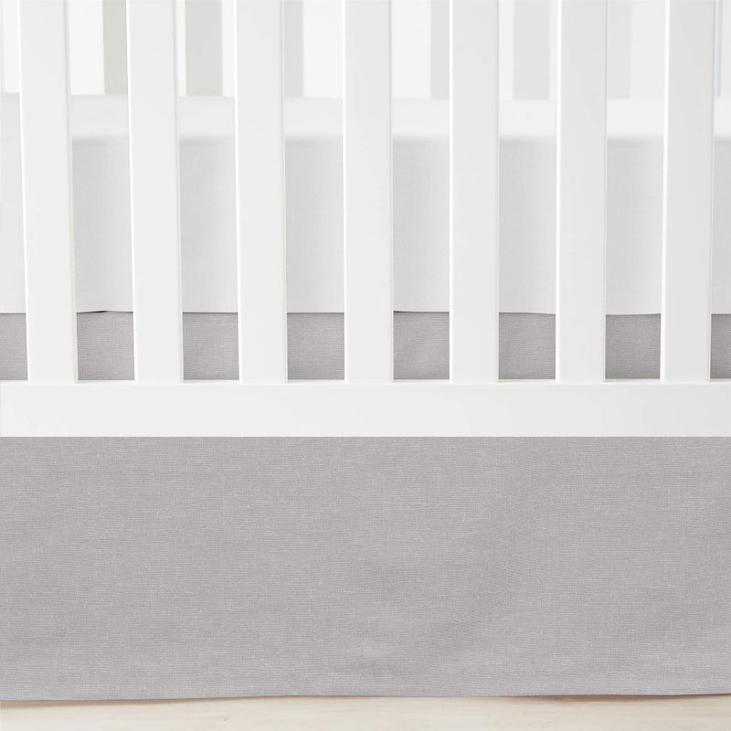 Lush Decor Baby Printed Linen Textured Solid Crib Skirt, Gray 52"L x 28"W + 16" Drop - Image 2