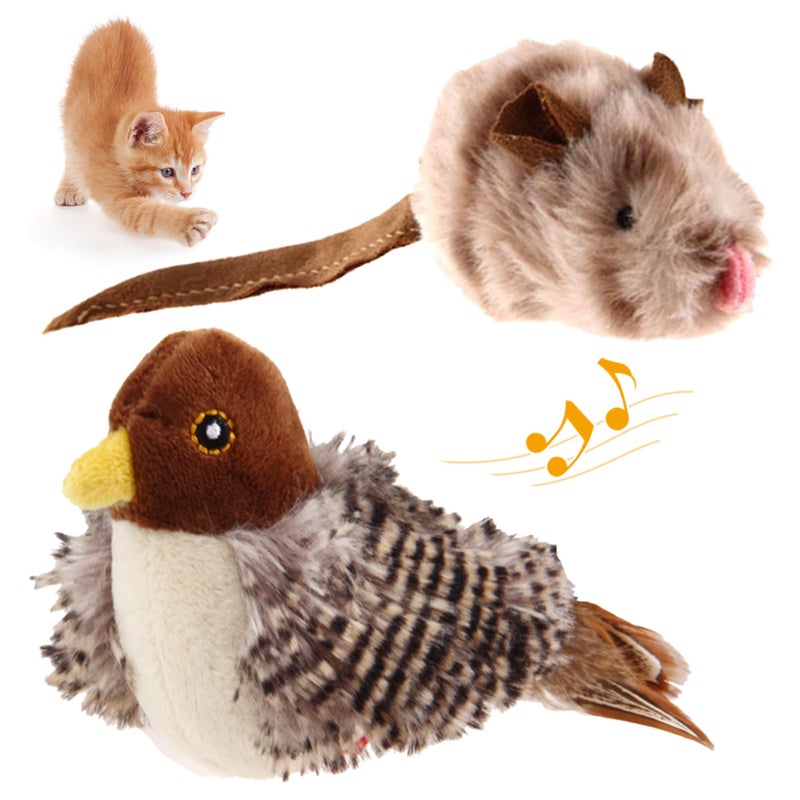 Gigwi Chirping Bird Cat Toy Set Interactive Chasing Toy for Indoor Cat Motion Activated Kitten Play Toys Squeaky Cats Animal Feather Toy for All Breeds Cats Kicker - Image 2