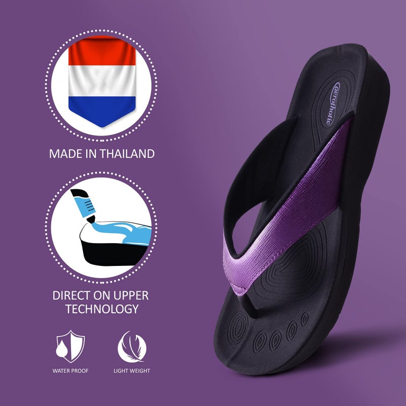 AEROTHOTIC Slip On Recovery Footwear Plantar Fasciitis Flip Flops for Women Yoga Mat Outdoor Walking Beach Ladies Arch Support Summer Thong Dressy Casual Sandals (Matt Purple, Size 6) - Image 5