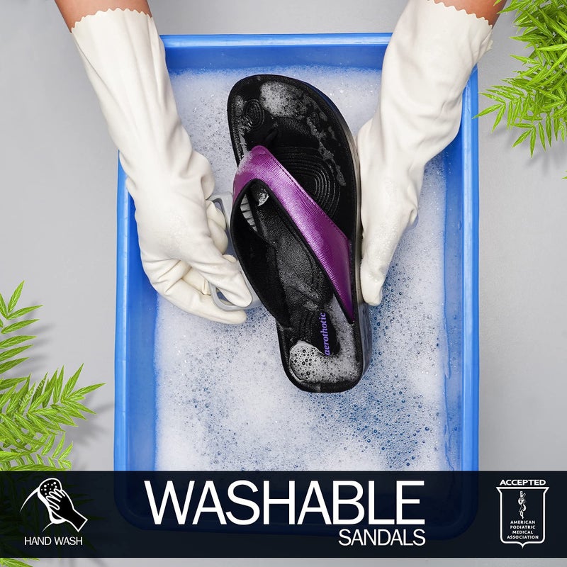 AEROTHOTIC Slip On Recovery Footwear Plantar Fasciitis Flip Flops for Women Yoga Mat Outdoor Walking Beach Ladies Arch Support Summer Thong Dressy Casual Sandals (Matt Purple, Size 6) - Image 4