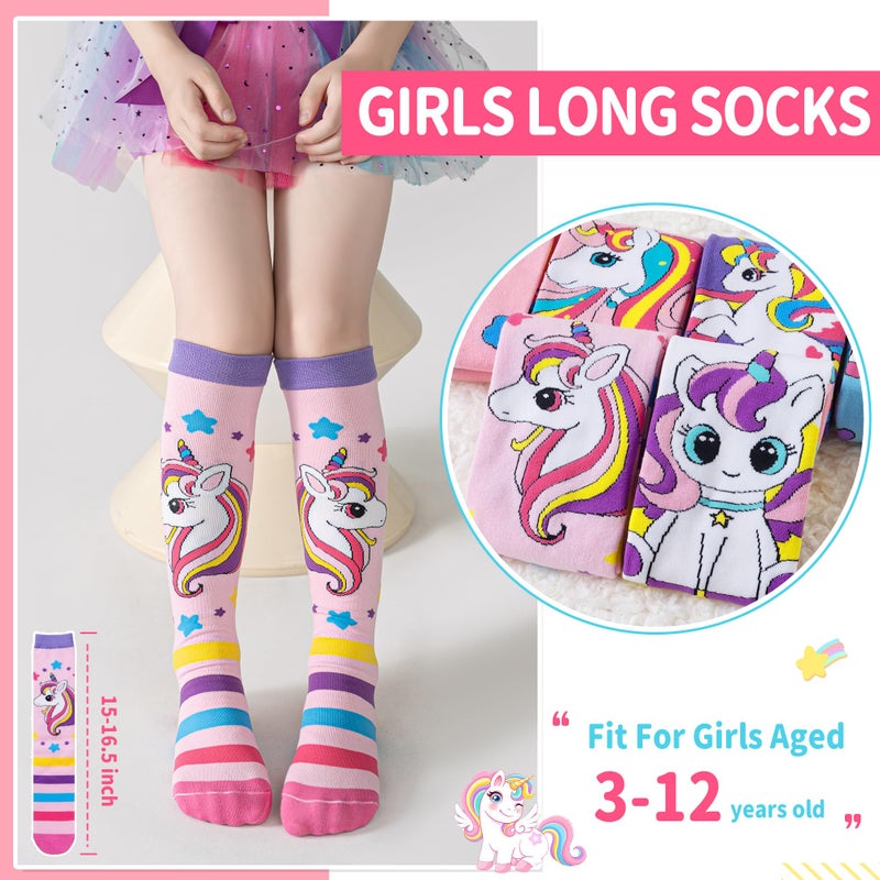 Velice Girls Knee High Socks Kids Long Boot Crazy Silly Tall Fun Gift Cute Animal Cotton Long Socks 6 Pairs(Unicorn) - Image 4