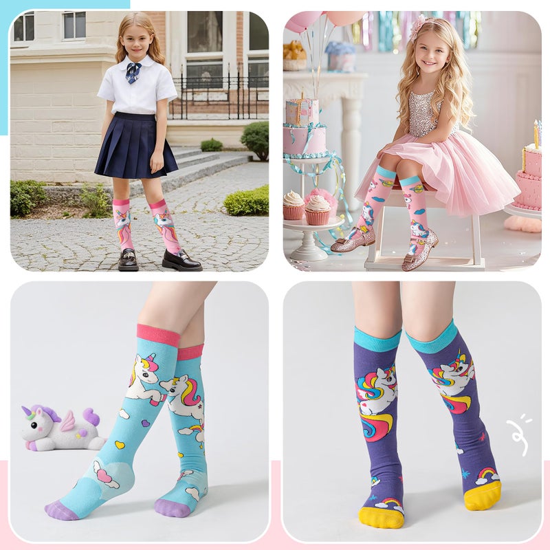 Velice Girls Knee High Socks Kids Long Boot Crazy Silly Tall Fun Gift Cute Animal Cotton Long Socks 6 Pairs(Unicorn) - Image 2