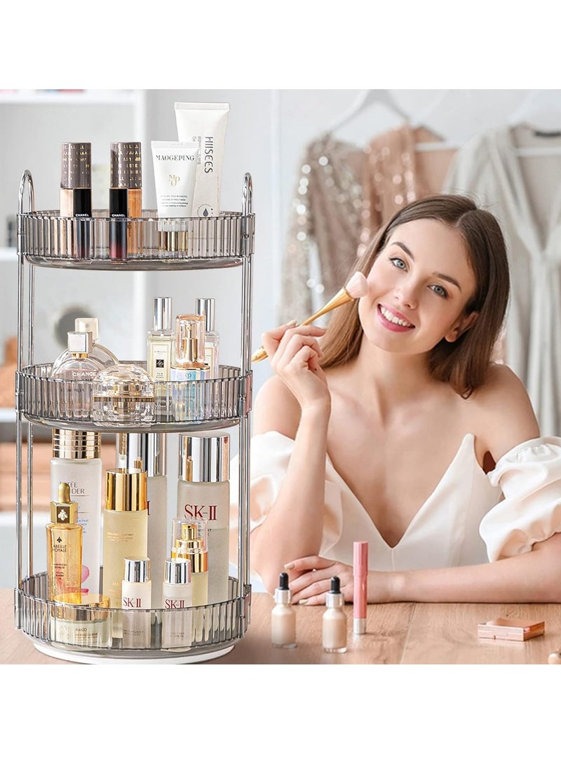 Sharpdo Rotating Makeup Organizer for Vanity,High-Capacity Skincare Clear Make Up Storage Perfume Organizers Cosmetic Dresser Organizer Countertop 360 Spinning(3 Tier-Grey)  - Image 4
