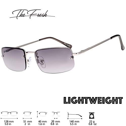 The Fresh Minimalist Small Rectangular Sunglasses Clear Eyewear Spring Hinge - Gift Box Package (203-Silver, Gradient Grey, 51) - Image 2