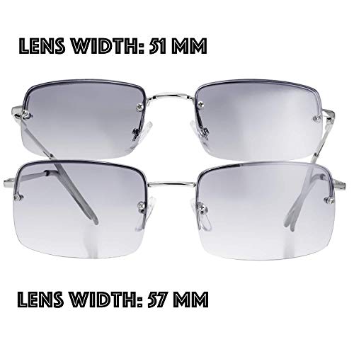 The Fresh Minimalist Small Rectangular Sunglasses Clear Eyewear Spring Hinge - Gift Box Package (203-Silver, Gradient Grey, 51) - Image 5