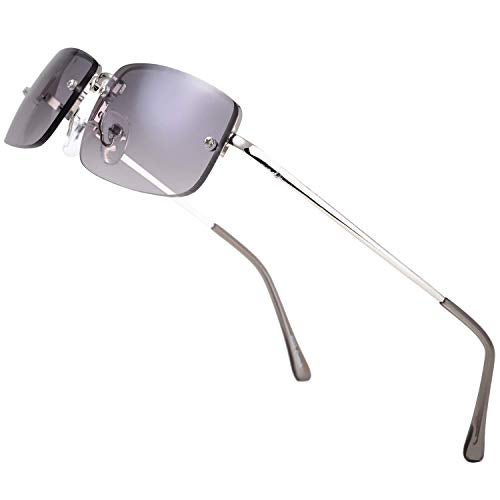 The Fresh Minimalist Small Rectangular Sunglasses Clear Eyewear Spring Hinge - Gift Box Package (203-Silver, Gradient Grey, 51) - Image 3