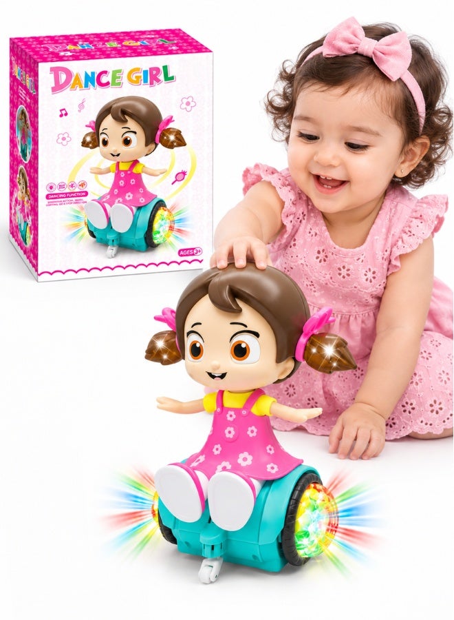 360 Degree Rotating Musical Dancing Girl Doll with Flashing Lights and Bump and Go Action Creative Interactive Toy for Kids High Quality Electronic Learning Toy Set Beautiful Gift for Girls and Kids