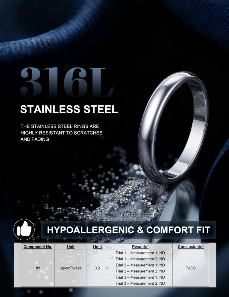Florideco 3mm Stainless Steel Ring Wedding Bands for Women Mens Ring Wedding Band Plain Dome High Polished Size 9 - Image 2