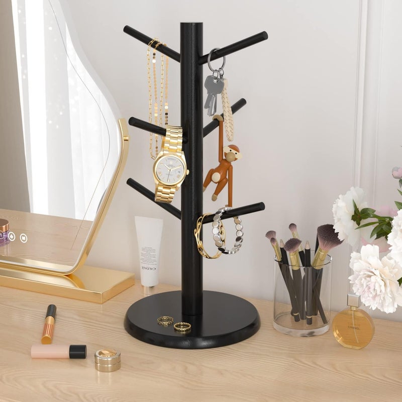 Wisuce Black Coffee Mug Tree, Updated Thick Bamboo Mug Holder Base,Coffee Cup Stand Mug Holders with 6 Hooks for Countertop Cup Rack Organizer Stand (Black) - Image 5