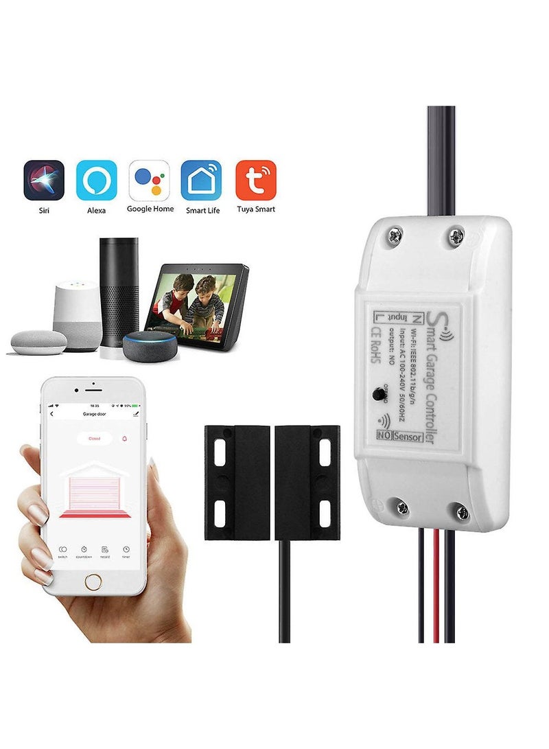 LAESO Tuya WIFI Smart Garage Door Opener Remote Controller, Smartphone App Control, Compatible with Alexa, Google Home, iPhone, Siri, Android, Door Left Open Alert, Door Security Systems, No Hub Required - Image 1