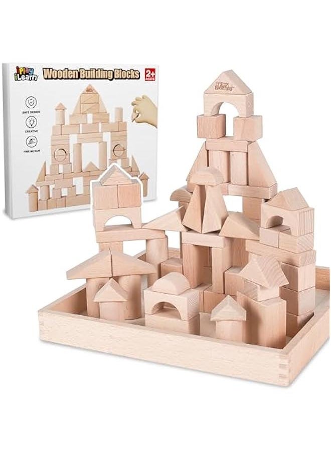 Arabest Kid Wooden Building Block Set, Toddler Natural Wood Block Montessori Learning Toy, Large Hardwood Stacking Brick Castle Unit, Preschool Classroom Gift 2 3 4 5 6 8 Year Old Boy Girl Child  - Image 1