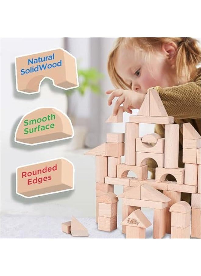 Arabest Kid Wooden Building Block Set, Toddler Natural Wood Block Montessori Learning Toy, Large Hardwood Stacking Brick Castle Unit, Preschool Classroom Gift 2 3 4 5 6 8 Year Old Boy Girl Child  - Image 2