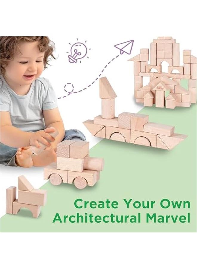 Arabest Kid Wooden Building Block Set, Toddler Natural Wood Block Montessori Learning Toy, Large Hardwood Stacking Brick Castle Unit, Preschool Classroom Gift 2 3 4 5 6 8 Year Old Boy Girl Child  - Image 3