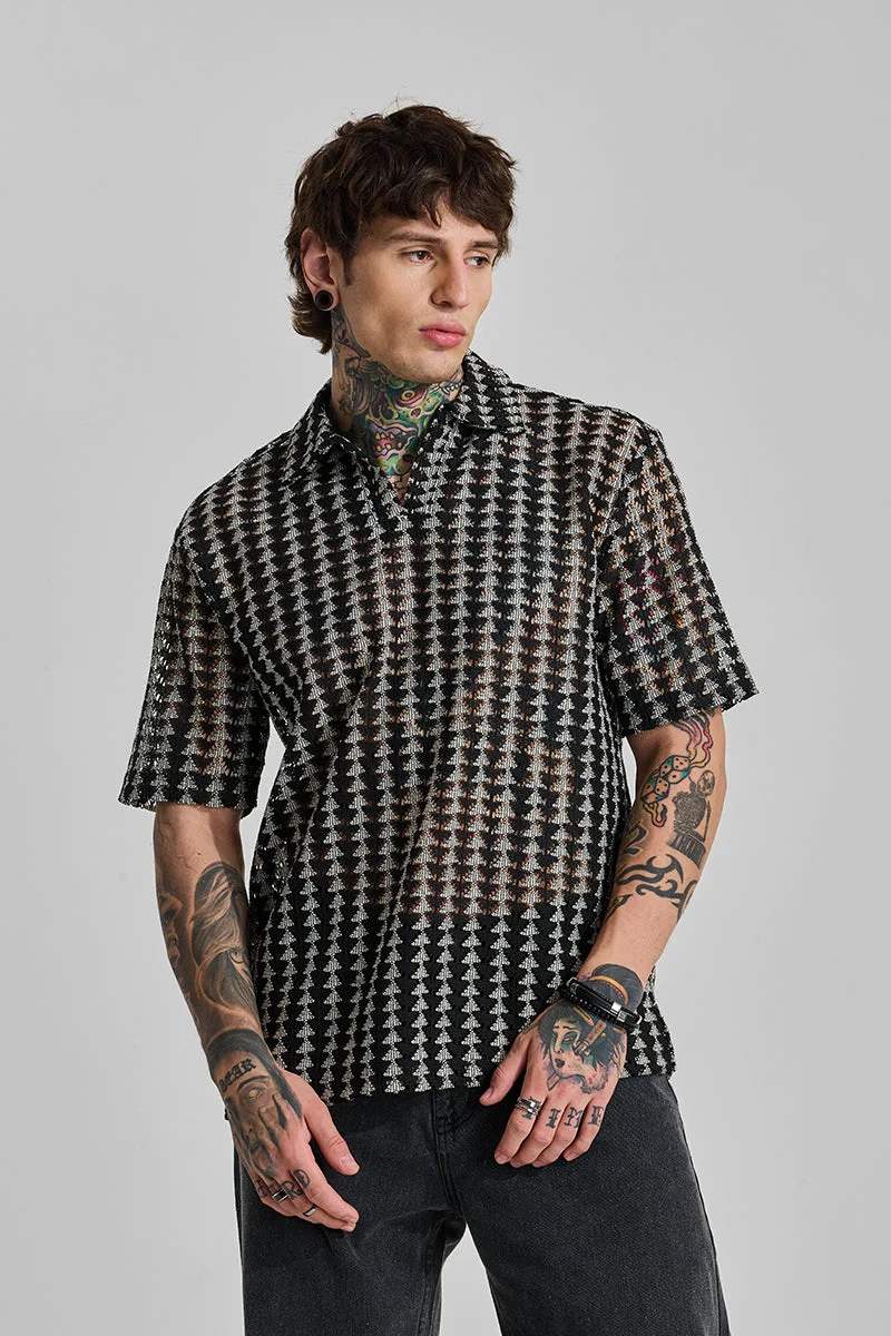 Snitch Jet Black Jet Black Geometric Half Sleeve Boxy T-Shirt for Men | Best Price UAE