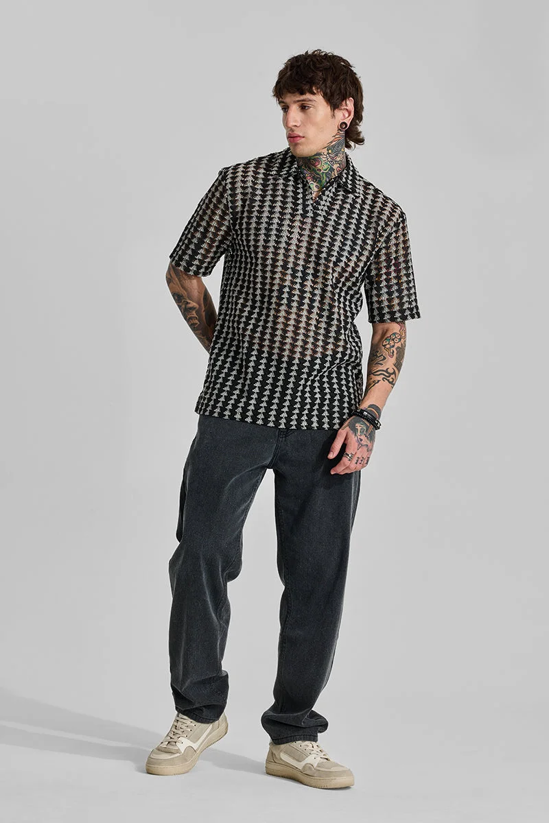 Snitch Jet Black Jet Black Geometric Half Sleeve Boxy T-Shirt for Men | Best Price UAE