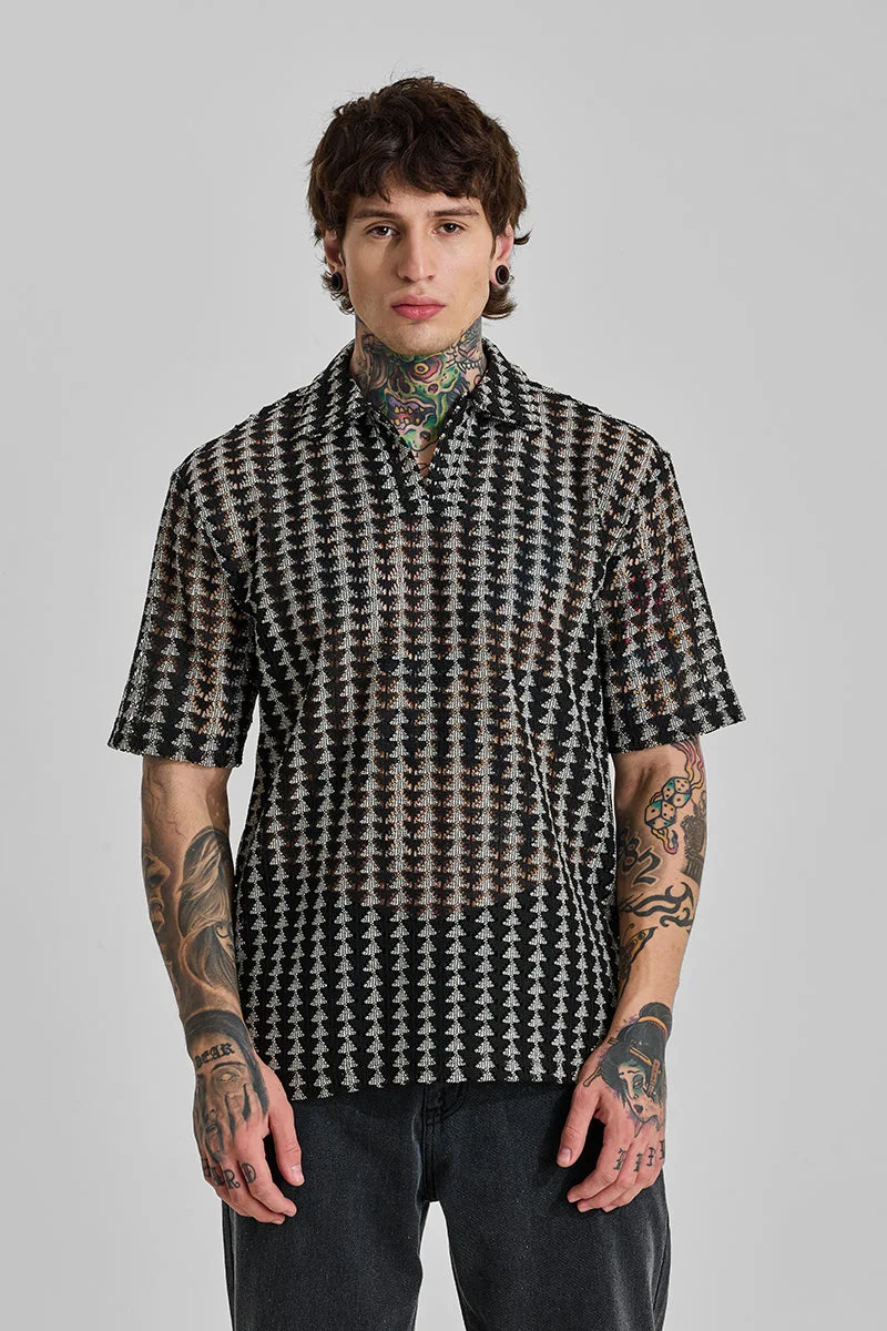 Snitch Jet Black Jet Black Geometric Half Sleeve Boxy T-Shirt for Men | Best Price UAE