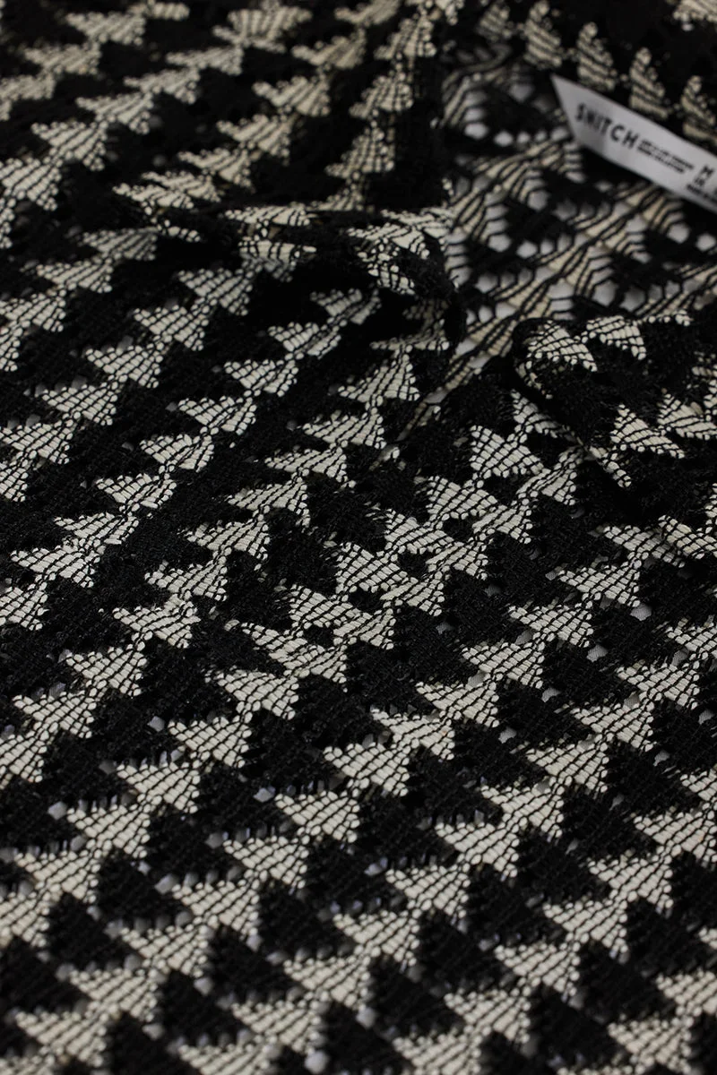 SNITCH Jet Black Geometric Half Sleeve Boxy T-Shirt