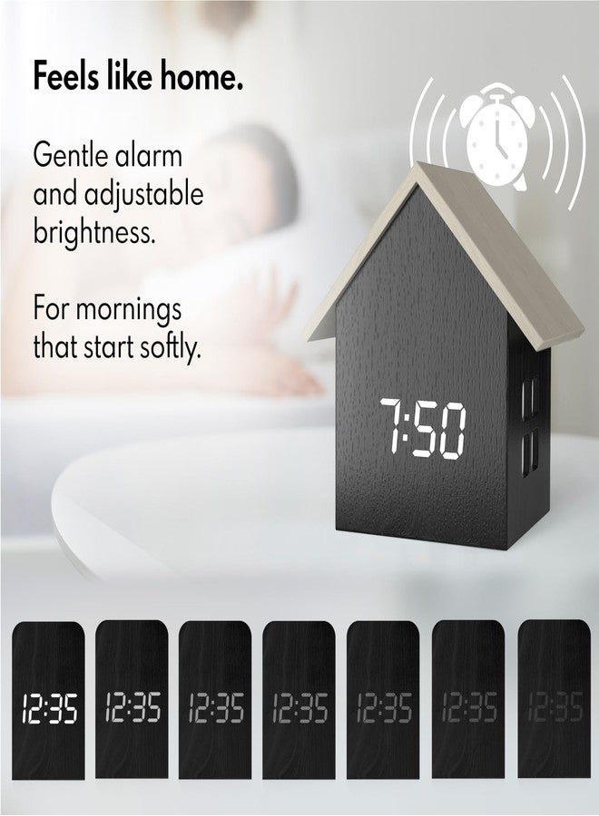 Driini Digital House Shaped Alarm Clock with Temperature Display (Dark Wood) – Modern Aesthetic with Cute Cube Frame and White LED Dimmer - Perfect Small Desk Clock for Bedside Table or Bedroom Mantle - Image 2