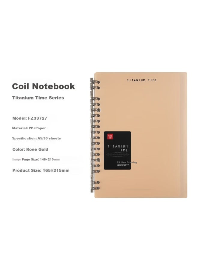 Fizz A5 Notebook, 30 Sheets, Detachable Spiral Binding, Pp Cover, Journal, Diary, Study Book, Rose Gold Fz33727