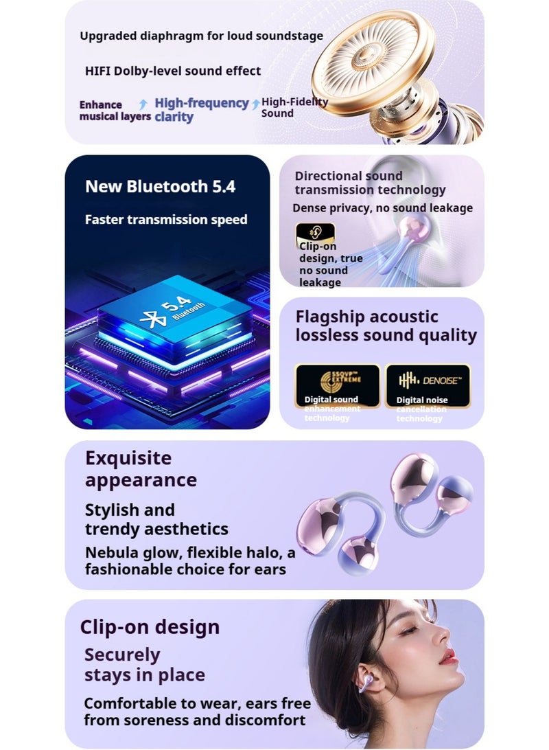 FREE & CLEAR Free Clip M91 Wireless Sports Bluetooth Headset Futuristic Aesthetic Design Feather-Like Painless Wearing Open-ear Listening Super long Battery Life V5.4 Bluetooth Chip Design Stable And Fast, Purple - Image 4