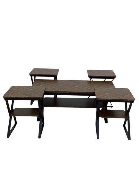 5 Piece Tea Table Set | Center Table with 4 Side Tables | Wood and Metal | The set includes a main table measuring 120x60 cm, in addition to 4 small side tables measuring 40x40 cm, making it ideal for living rooms and reception rooms