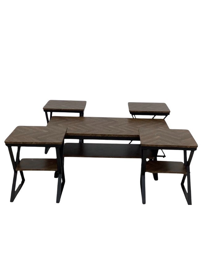 5 Piece Tea Table Set | Center Table with 4 Side Tables | Wood and Metal | The set includes a main table measuring 120x60 cm, in addition to 4 small side tables measuring 40x40 cm, making it ideal for living rooms and reception rooms