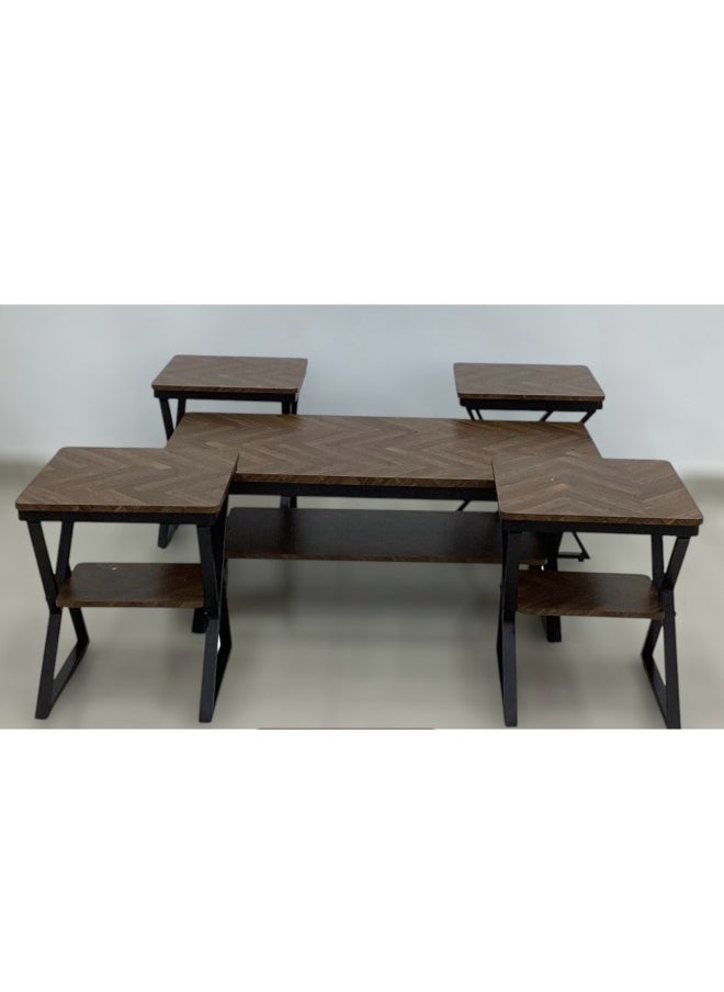 5 Piece Tea Table Set | Center Table with 4 Side Tables | Wood and Metal | The set includes a main table measuring 120x60 cm, in addition to 4 small side tables measuring 40x40 cm, making it ideal for living rooms and reception rooms
