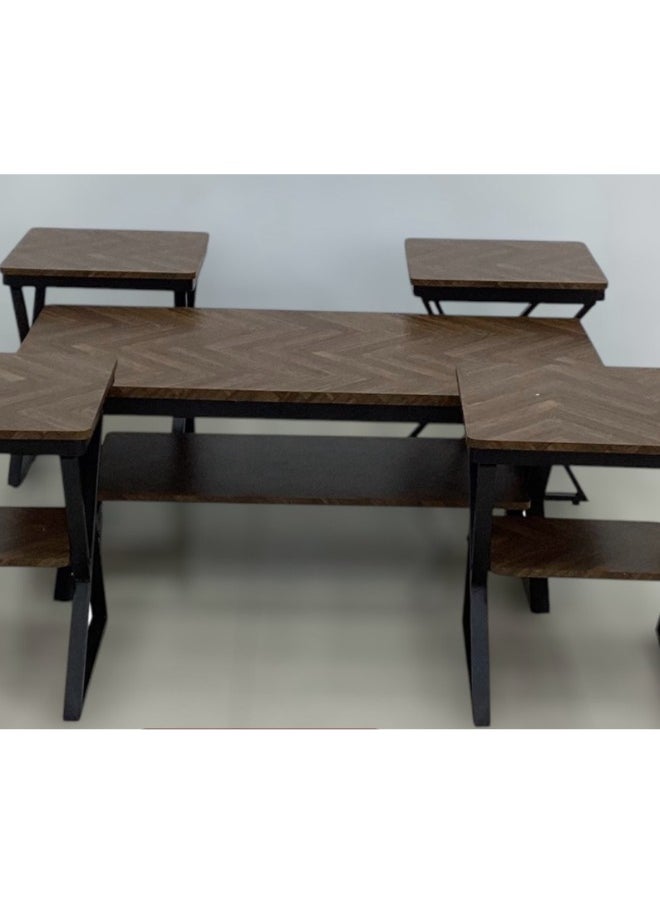 5 Piece Tea Table Set | Center Table with 4 Side Tables | Wood and Metal | The set includes a main table measuring 120x60 cm, in addition to 4 small side tables measuring 40x40 cm, making it ideal for living rooms and reception rooms
