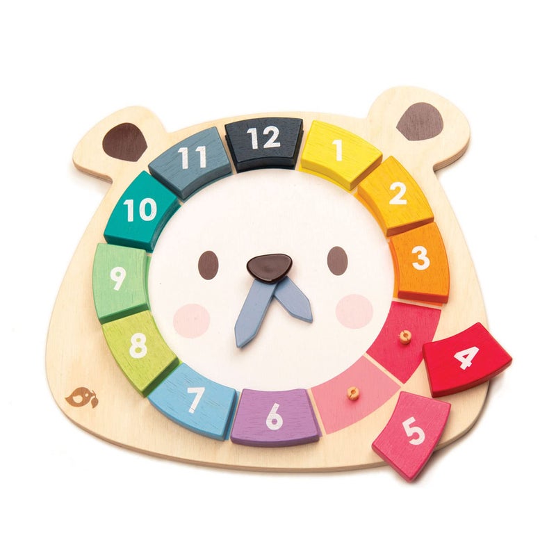 Tender Leaf Toys 12 Pcs Bear Colors Clock Early Learning Time Educational Learning Clock Toy Wooden Clock Lovely Shapes Cognitive Toy for Kids