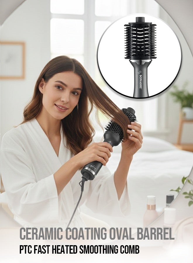 SONASHI 3-in-1 Hot Air Brush with Ceramic Oval Barrel| LED Straightener Indicator & PTC Fast-Heat Comb | 2 Heat & 2 Speed Settings | 1200W DC Motor | 360° Swivel Cord & Soft Brush Bristles for Smooth, Voluminous Styling SHS-2094 Black - Image 3